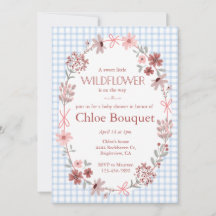 003 Cobalt Blue Wildflower Bow Gingham Baby Shower
