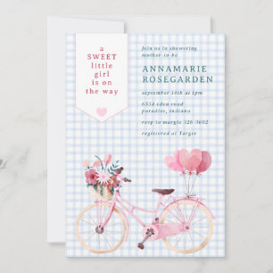 003 Cobaltblau süßes floral Mädchen Fahrrad Babypa Einladung