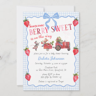 003 Kobalt Gingham Beeren Süße Farm Baby Shower Einladung