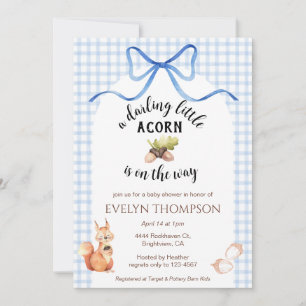 003 Kobaltblaues Eichhörnchen Eichel Gingham Baby Einladung
