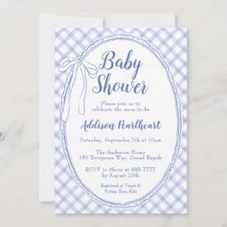 004 Indigo Blau Erbstück Spitze Gingham Babyparty Einladung