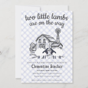 004 Indigo Blau Kleine Lämmer Gingham Baby Shower Einladung