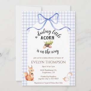 004 Indigo Süßes Eichhörnchen Eichel Gingham Baby Einladung