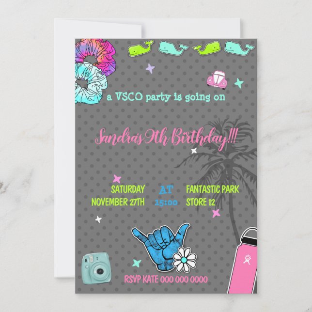 004 Party-vsco-Trend für Teenager Einladung (Vorderseite)