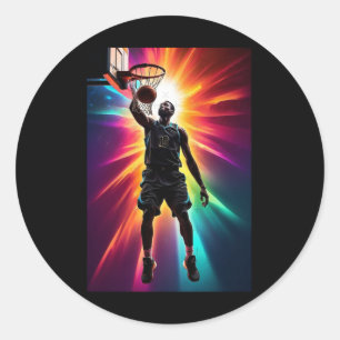 004 Silhouette eines Basketballspielers Runder Aufkleber