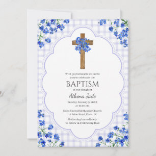005 Iris-Blüten-Rustikales Kreuz-Design Taufe Einladung