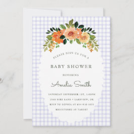 005 Iris Floral Gingham Baby Shower Invitations Einladung
