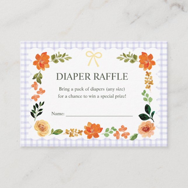 005 Iris Gingham Baby-Shower-Windel-Raffel Begleitkarte (Vorderseite)