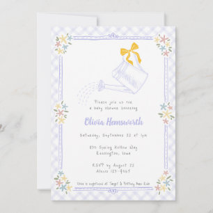 005 Iris Lavender Gingham Gießkanne Babyparty Einladung