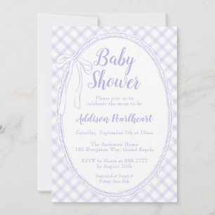 005 Iris Lila Erbstück Spitzen Gingham Babyparty Einladung