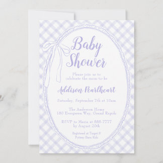 005 Iris Lila Erbstück Spitzen Gingham Babyparty Einladung