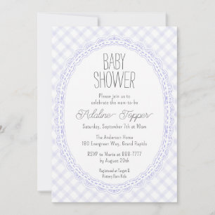 005 Iris Vintage-Spitzenrahmen-Gingham-Baby-Party- Einladung