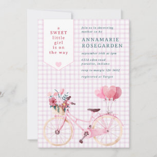 006 Wein Lila Süß Blume Mädchen Fahrrad Baby-Party Einladung
