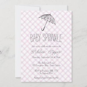 006 Wein Moderne Regenschirm Gingham Baby Sprinkle Einladung