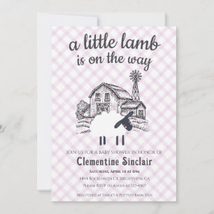 006 Wein Violett Ein Kleines Lamm Gingham Baby Sho Einladung