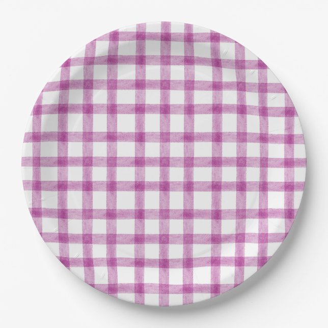 006 Wein Wasserfarbe Gingham L Papierplatten Pappteller (Vorderseite)