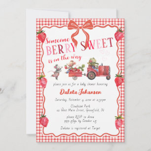 007 Rot Gingham Beeren Süße Farm Babyparty Einladung