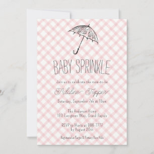007 Rotes modernes Regenschirm Gingham Baby Sprink Einladung