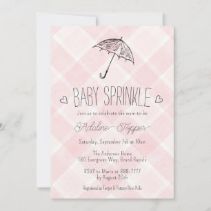 008 Rosafarbenes Karo-Regenschirm-Baby-Sprinkle-Sh Einladung