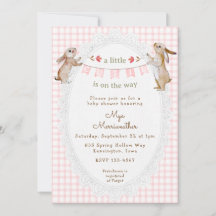 008 Rosafarbenes Süßes Häschen Gingham Baby Shower