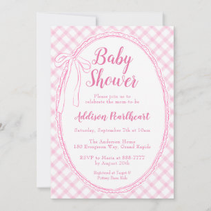 009 Fuchsia Rosa Erbstück-Spitze1 Gingham Babypart Einladung