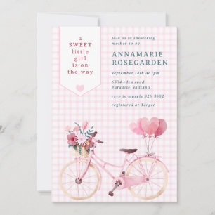 009 Fuchsia Süße Florale Mädchen Fahrrad Baby-Part Einladung