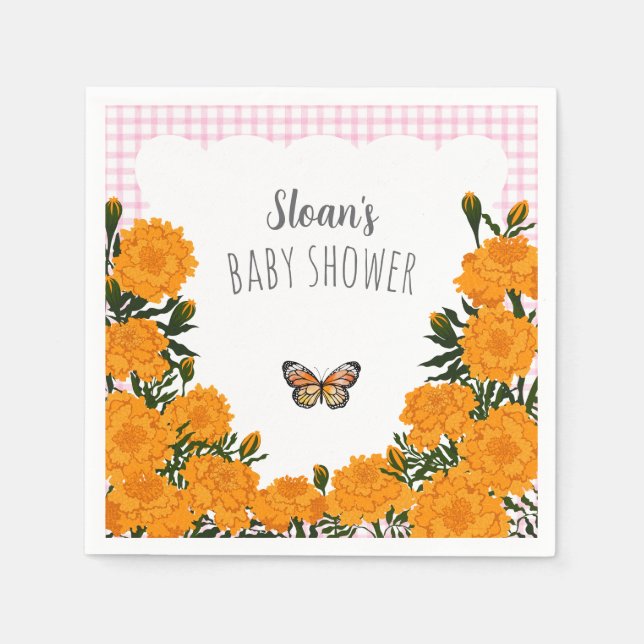 009 Fuchsien-Tagetes-Gingham-Baby-Shower Serviette (Vorderseite)