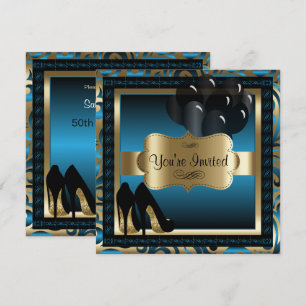 00e anniversaire Invitation Blue & Gold High Heel