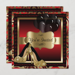 00e anniversaire Invitation Red & Gold High Heels