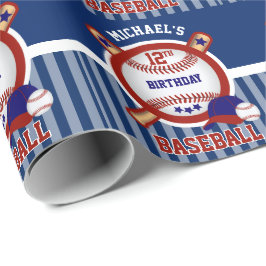 00th Geburtstags-Party - Baseball - dunkelblau Geschenkpapier