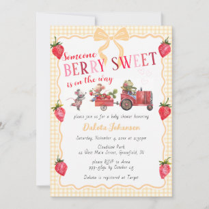 010 Amber Gingham Beeren süße Farm-Baby-Party Einladung
