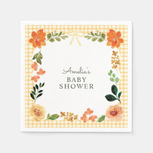 010 Bernstein Blumen Gingham Babyparty Serviette