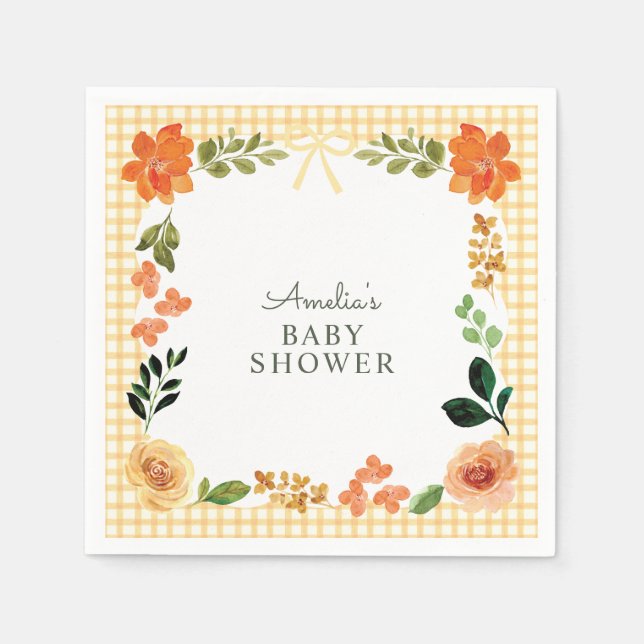 010 Bernstein Blumen Gingham Babyparty Serviette (Vorderseite)