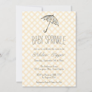 010 Bernsteiner Regenschirm Gingham Baby Sprinkle Einladung