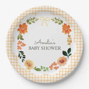 012 Kupfer-Blumen-Gingham-Baby-Party Pappteller