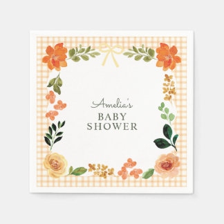 012 Kupfer-Blumen-Gingham-Baby-Party Serviette