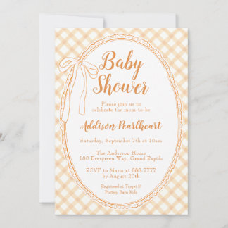 012 Kupfer Erbstück Spitze Gingham Babyparty Einladung
