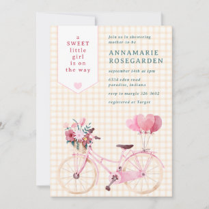 012 Kupfer Süß Floral Mädchen Fahrrad Baby Shower Einladung