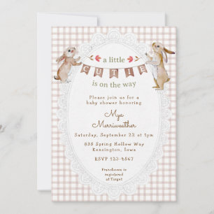 013 Schokolade Süße Hase Gingham Babyparty Einladung