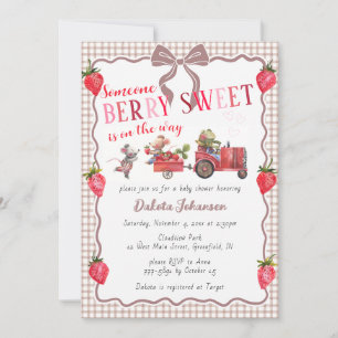 013 Schokoladen-Gingham-Beeren-Süße-Farm-Baby-Part Einladung