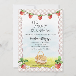013 Schokoladenbraune Erdbeer-Picknick-Baby-Party Einladung