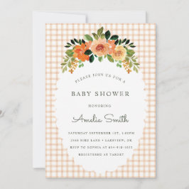 014 Latte Floral Gingham Baby Shower Invitations Einladung