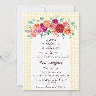 015 Zitronengelb Aquarell Wildblumen-Baby-Party Einladung