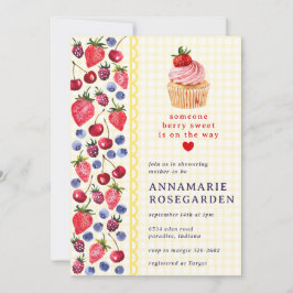 015 Zitronengelb Beerenfleck Cupcake Babyparty Einladung
