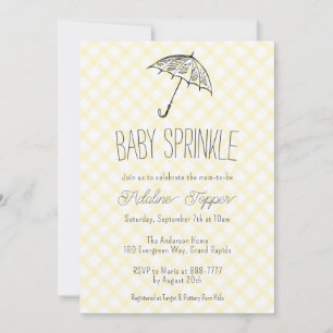 015 Zitronengelb Regenschirm Gingham Baby Sprinkle Einladung