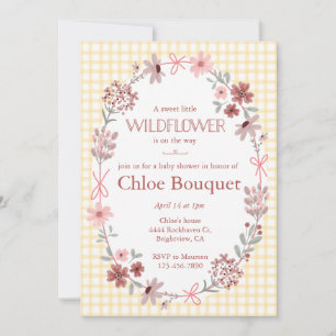 016 Marigold Wildblumen-Schleife Gingham-Baby-Part Einladung