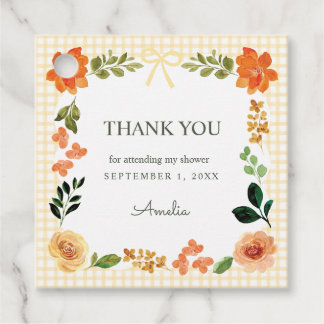 016 Ringelblume Floral Gingham Babyparty Geschenkanhänger