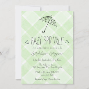 017 Moosgrün kariert Regenschirm-Baby-Sprinkle-Par Einladung