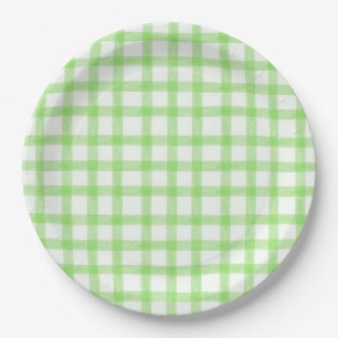 017 Moosgrün Wasserfarbe Gingham L Papierplatten Pappteller