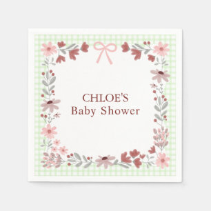 017 Moosgrüne Wildblumen-Schleife-Gingham-Baby-Sho Serviette